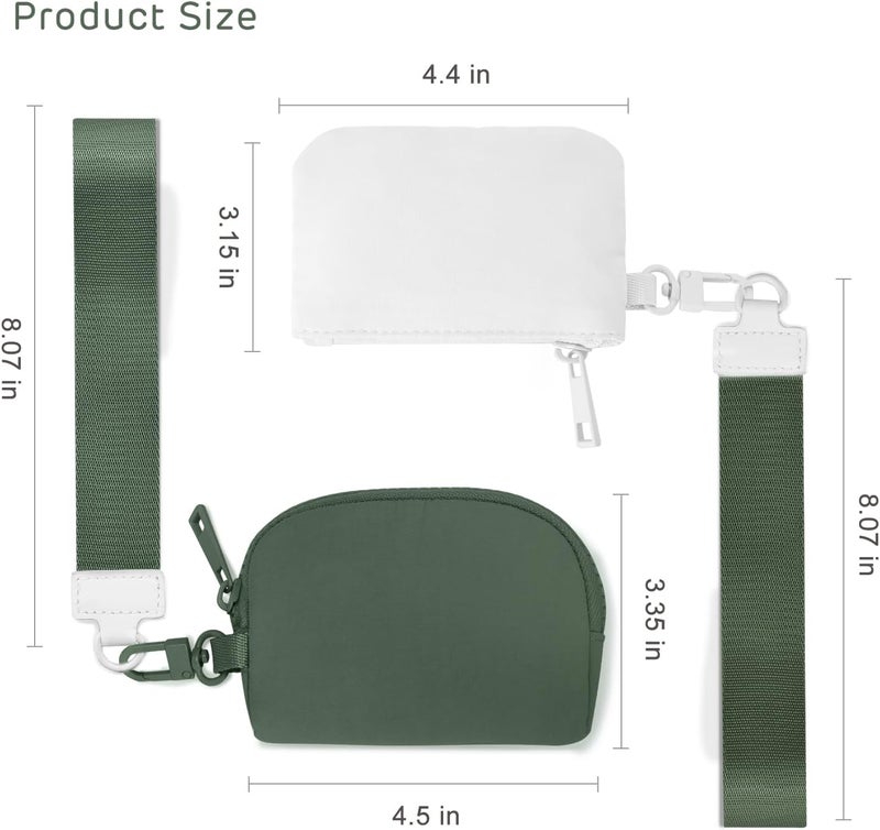 Viverte Mini Zip Around Keychain Wristlet Wallets Small Portable Dual Pounch Wristlet Detachable Coin Purse Pocket Gifts for Women Travel Sports Outdoors(White+Bean Green) - Image 3